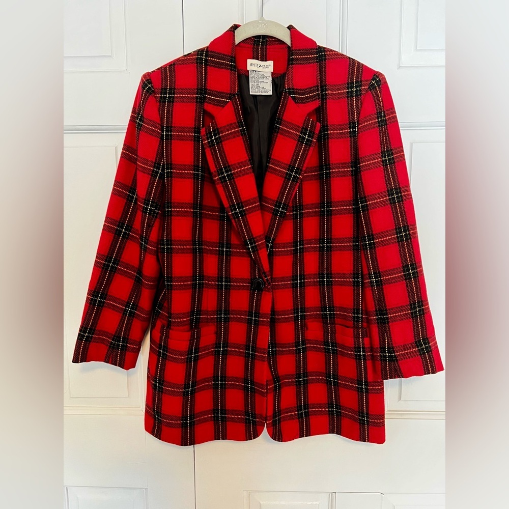 White Stag Vintage Red Tartan Plaid Wool Blend Blazer Women’s Size 8